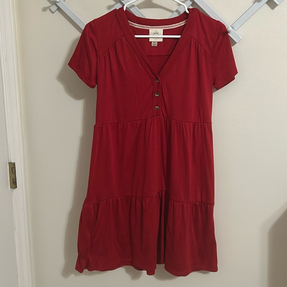 Beautiful red button v neck dress